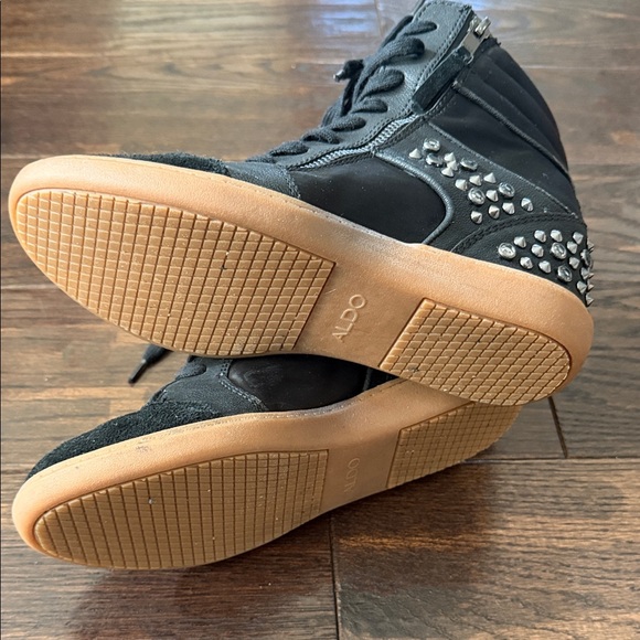 Aldo Black Wedge Sneakers with Studded Detail - Picture 2 of 4